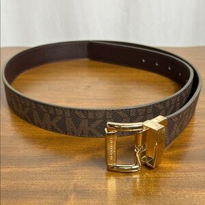 Men's Brown Patterned Belt with Gold Buckle